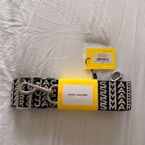 Marc Jacobs Black & White Logo Webbing Strap with Silver Hardware